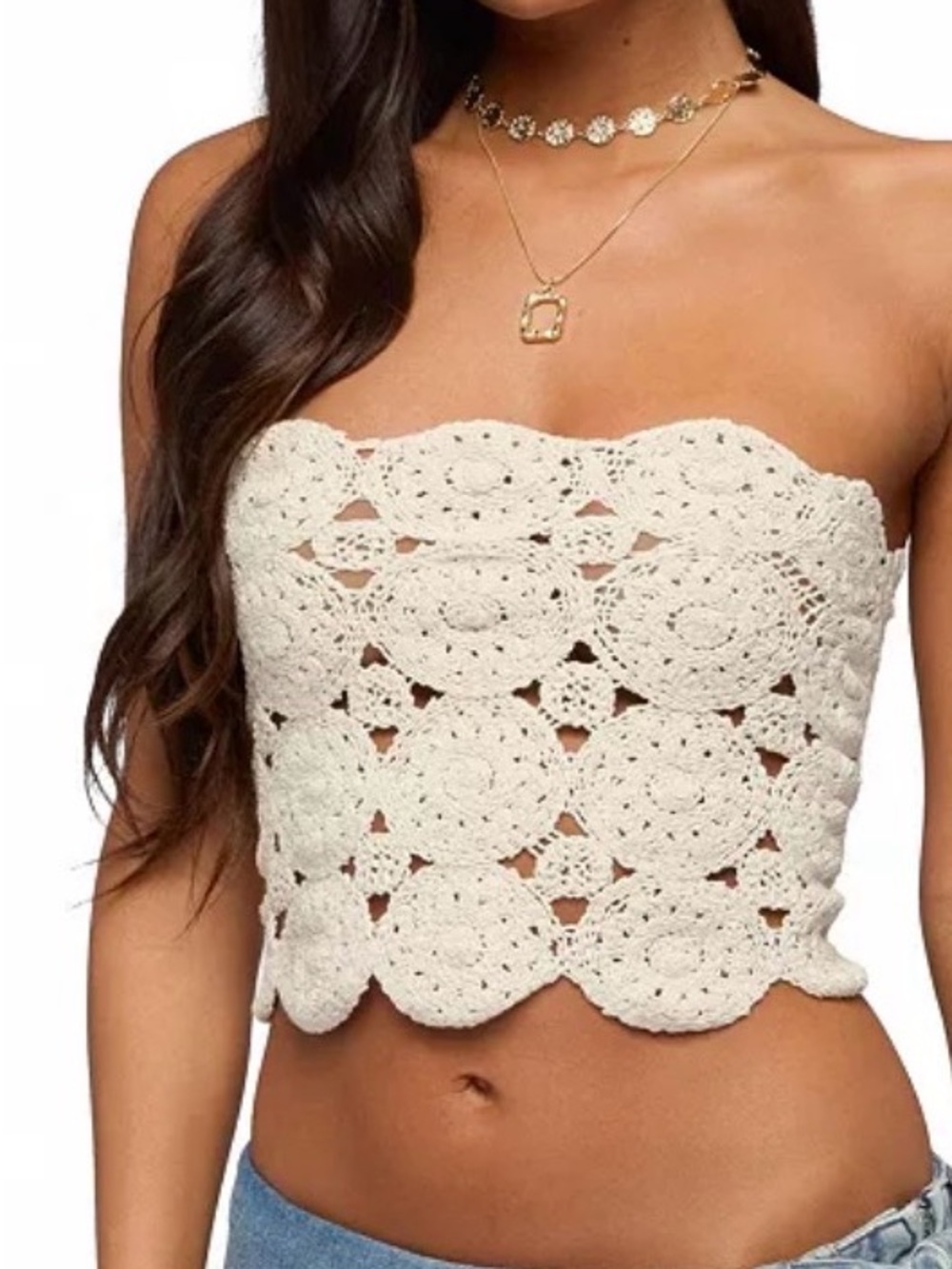 NWT New Edikted Lauren Crochet Strapless Tube Top Small S Corset Lace Up Back